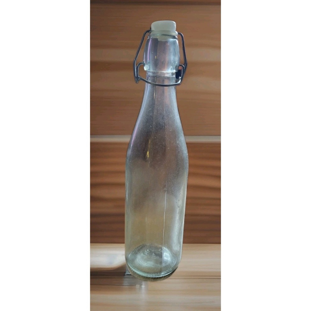 vintage clear glass bottle 90 wire bail swing top stopper sealed tight‎ storage